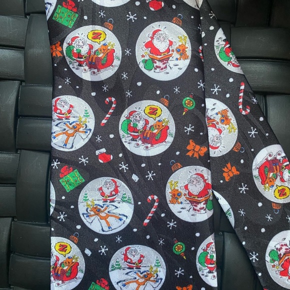 Parquet Necktie Christmas Holiday Santa Claus Sleigh Snow Angel Candy Ca… - Picture 3 of 3